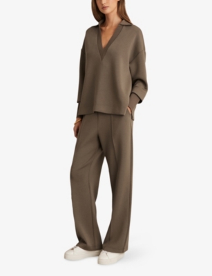 REISS: Bernie open-collar relaxed-fit stretch-woven jumper