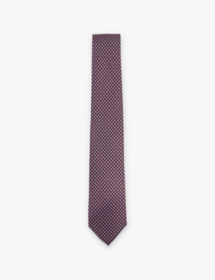 Reiss Mens Mondello Floral-print Silk Tie Bordeaux