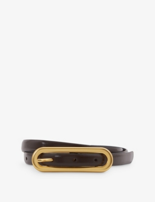 Shop Reiss Womens Chocolate Chaya Elongated-buckle Leather Belt