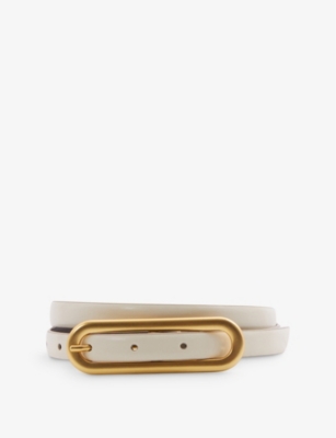 Reiss Off White Thin Leather Elongated Buckle Belt In Off White