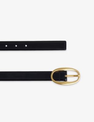 Reiss Womens Navy Drew Oval-buckle Patent-leather Belt In Blue