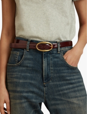 Reiss Oxblood Patent Leather Oval Buckle Belt In Oxblood