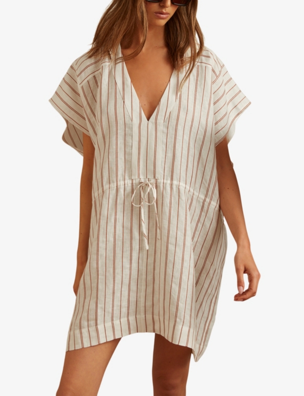 Romy V-neck striped linen and cotton-blend kaftan