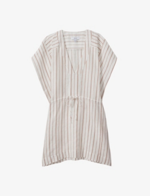 REISS: Romy V-neck striped linen and cotton-blend kaftan
