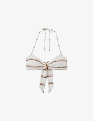 REISS: Johanna stripe-trim stretch-woven bikini top