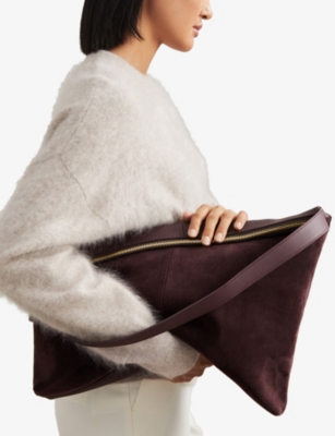 Reiss Womens Burgundy Vigo Buckle-strap Leather Tote Bag In Burgundy