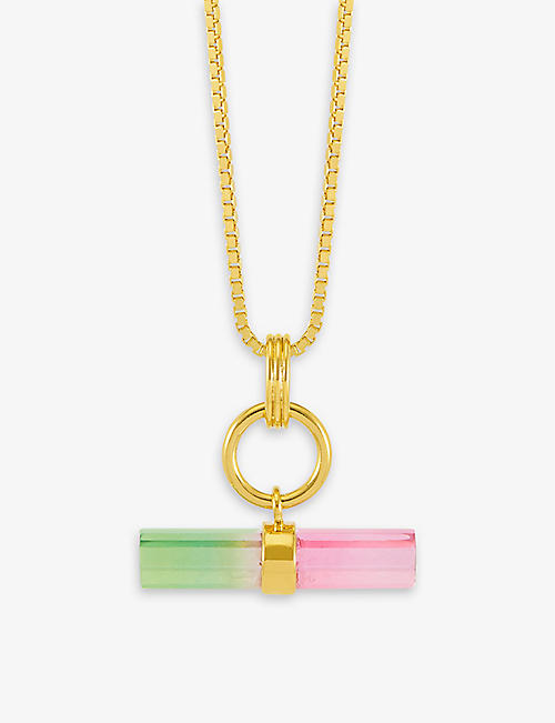 RACHEL JACKSON: Watermelon T-bar 22ct yellow gold-plated sterling silver and quartz