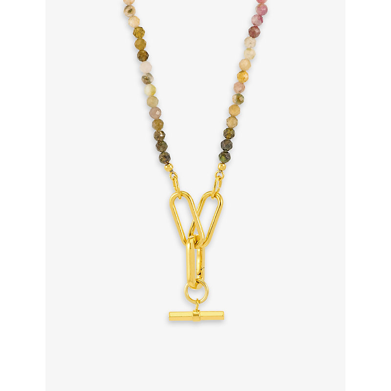 Shop Rachel Jackson Women's Gold Watermelon 22ct Gold-plated Sterling-silver And Tourmaline T-bar Necklac