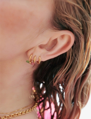 RACHEL JACKSON: Watermelon T-Bar 22ct gold-plated sterling silver and quartz huggie hoop earrings