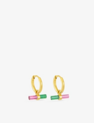 RACHEL JACKSON: Watermelon T-Bar 22ct gold-plated sterling silver and quartz huggie hoop earrings