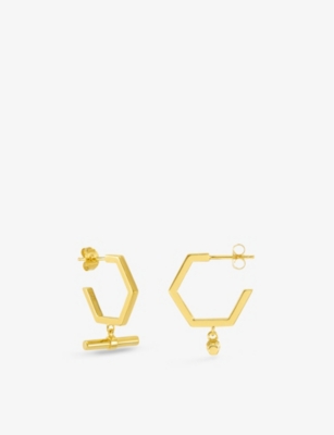 Shop Rachel Jackson Women's Gold Hexagon T-bar 22ct Gold-plated Sterling Silver Hoop Earrings
