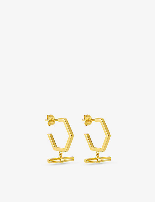 RACHEL JACKSON: Hexagon T-Bar 22ct gold-plated sterling silver hoop earrings
