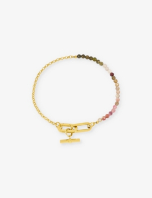 RACHEL JACKSON: Tourmaline gemstone and 22ct yellow-gold plated sterling-silver T-bar bracelet