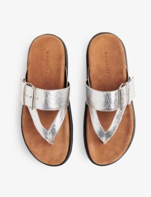 Shop Whistles Women's Silver Sutton Toe-post Buckle Metallic-leather Sandals