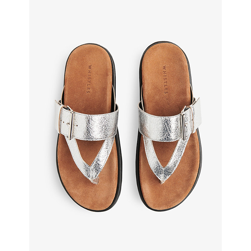 Shop Whistles Women's Silver Sutton Toe-post Buckle Metallic-leather Sandals