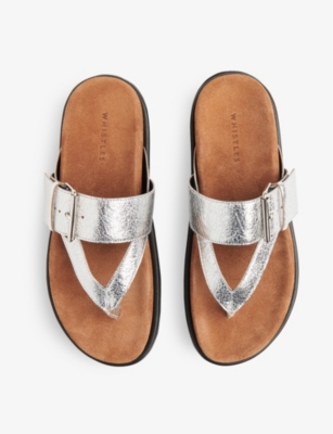 WHISTLES: Sutton toe-post buckle metallic-leather sandals