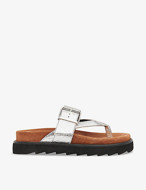 WHISTLES: Sutton toe-post buckle metallic-leather sandals