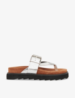 WHISTLES: Sutton toe-post buckle metallic-leather sandals