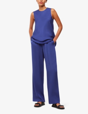Whistles Womens Blue Clara Longline Round-neck Satin Tank Top In Blue