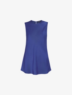 Whistles Womens Blue Clara Longline Round-neck Satin Tank Top In Blue