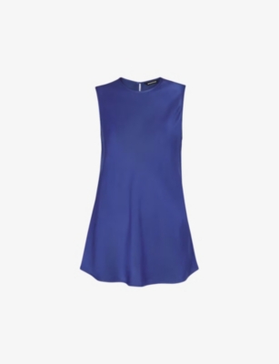 Shop Whistles Women's Blue Clara Longline Round-neck Satin Tank Top