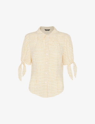 WHISTLES: Oval spot-print tie-sleeve woven blouse