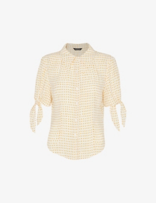 WHISTLES: Oval spot-print tie-sleeve woven blouse