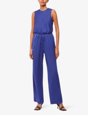 Shop Whistles Women's Blue Clara Elasticated-waist Straight-leg Mid-rise Woven Trousers