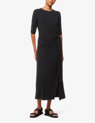 WHISTLES: Twist-knot long-sleeved stretch-jersey midi dress