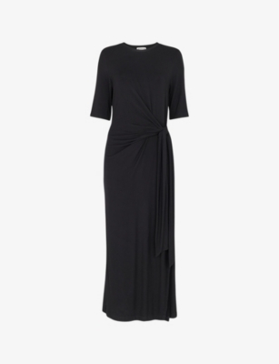 WHISTLES: Twist-knot long-sleeved stretch-jersey midi dress