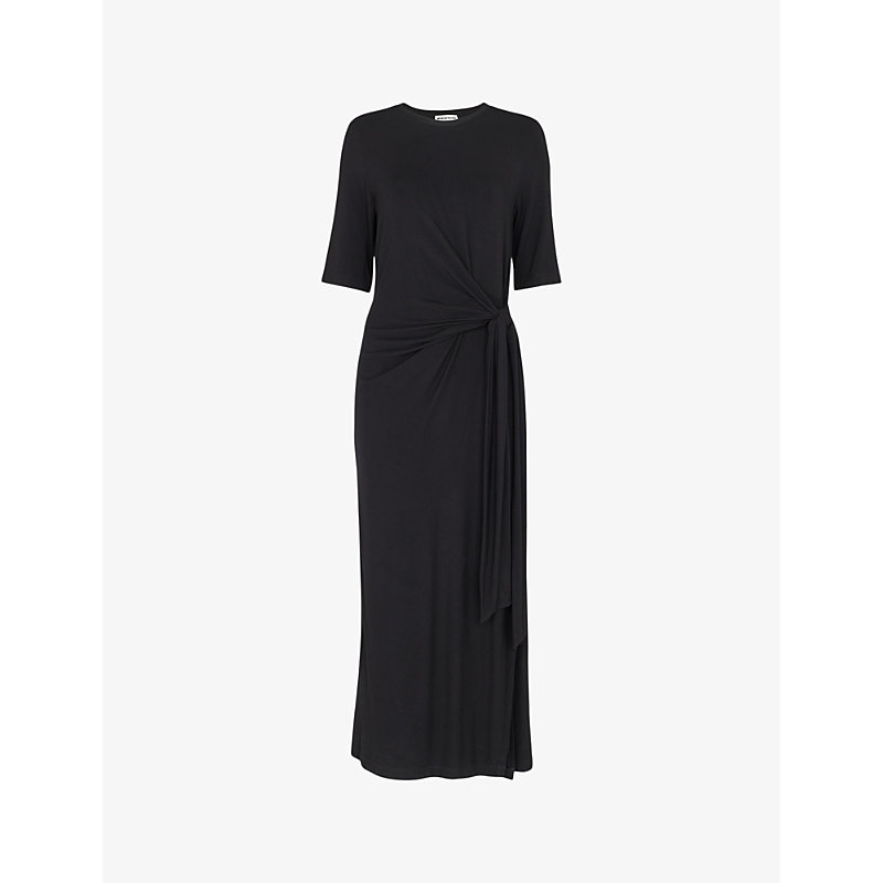 Shop Whistles Twist-knot Long-sleeved Stretch-jersey Midi Dress In Black