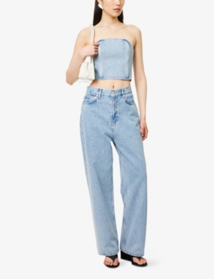 Shop Wardrobe.nyc Womens Blue Low-rise Straight-leg Denim Jeans