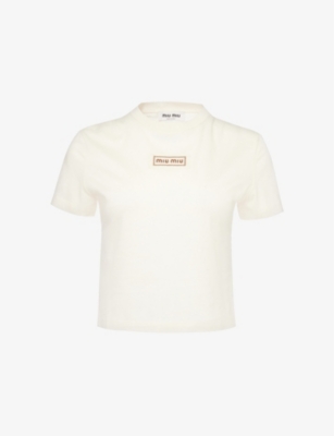 MIU MIU: Logo-print cotton-jersey T-shirt