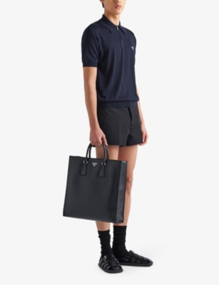 PRADA: Logo-embroidered short-sleeved wool polo shirt