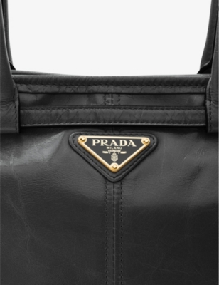 Shop Prada Brand-plaque Medium Leather Shoulder Bag In Black