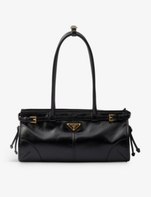 Prada Womens Black Brand-plaque Medium Leather Shoulder Bag