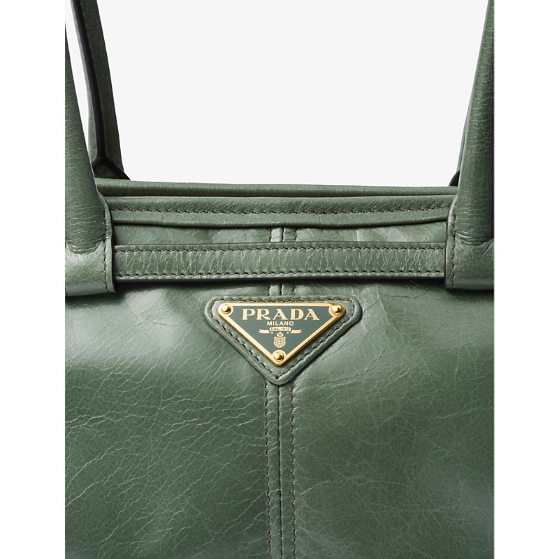 Shop Prada Brand-plaque Medium Leather Shoulder Bag In Green
