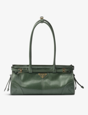 Prada Womens Green Brand-plaque Medium Leather Shoulder Bag