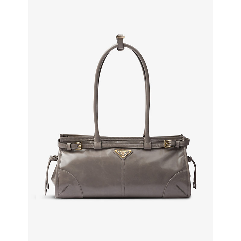 Prada Womens Grey Brand-plaque Medium Leather Shoulder Bag In Gray