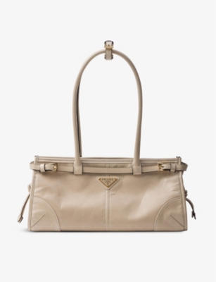 Prada Womens Neutral Brand-plaque Medium Leather Shoulder Bag