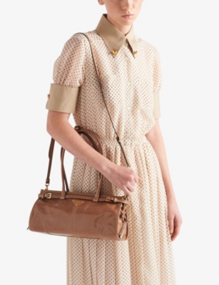Prada Womens Powder Brand-plaque Medium Leather Shoulder Bag In Powder