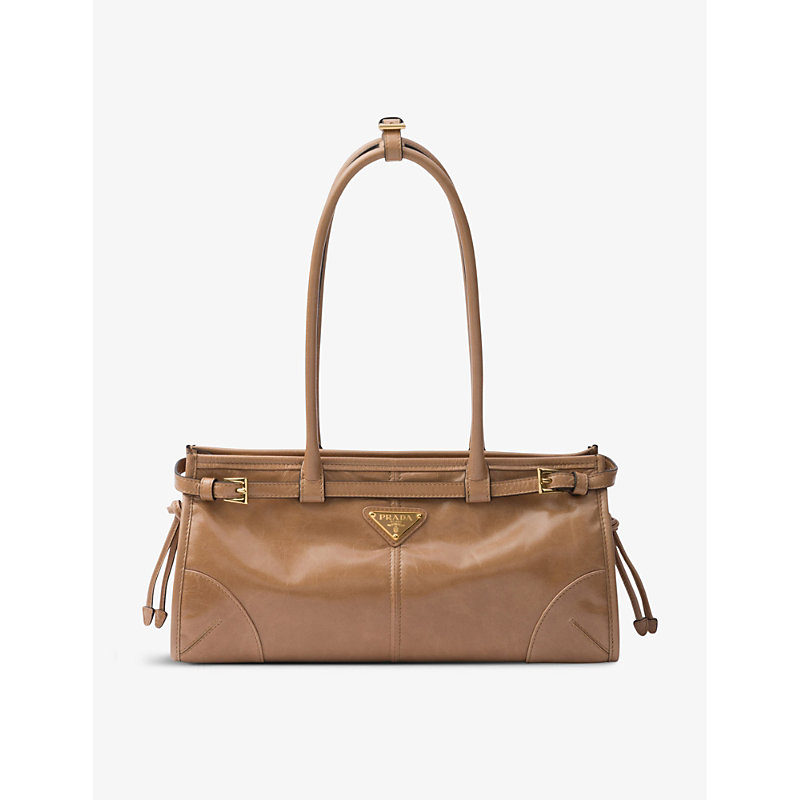 Prada Womens Powder Brand-plaque Medium Leather Shoulder Bag In Brown