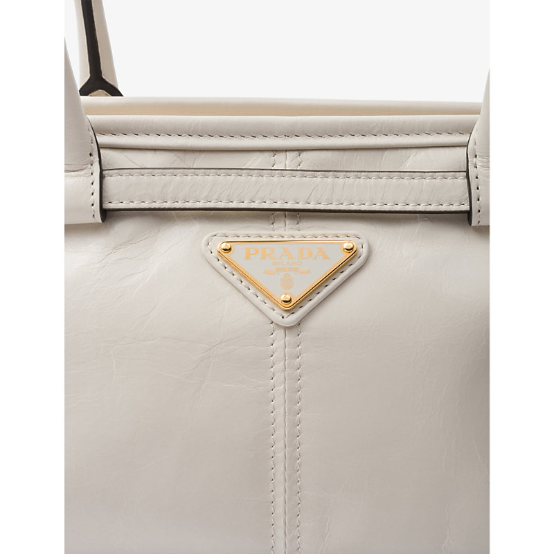 Shop Prada Brand-plaque Medium Leather Shoulder Bag In White