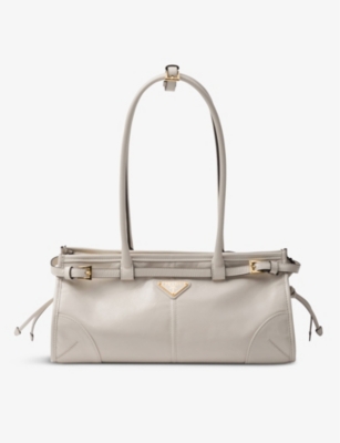 Shop Prada Brand-plaque Medium Leather Shoulder Bag In White