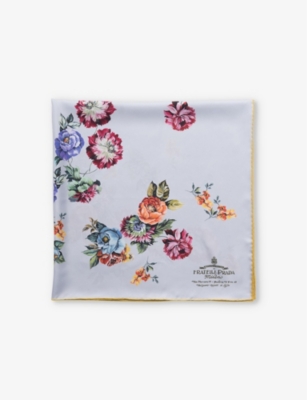 Prada Silk Gardenia Square Scarf In Gold/silver