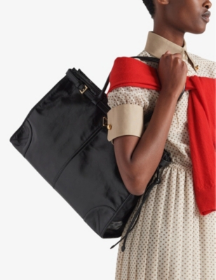 Shop Prada Brand-plaque Large Leather Shoulder Bag In Black