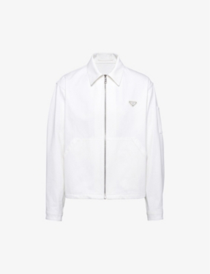 Prada Brand-plaque Raw-treatment Boxy-fit Denim Blouson Jacket In White