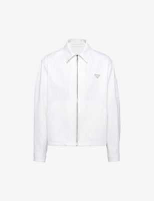 Prada Jeansjacke Mit Emailliertem Triangel-detail In White