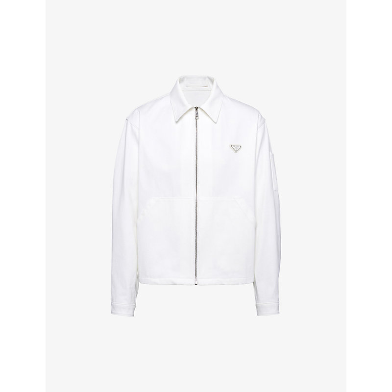 Prada Brand-plaque Raw-treatment Boxy-fit Denim Blouson Jacket In White