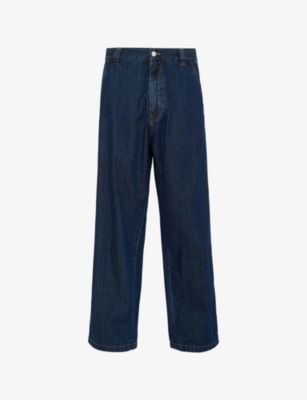 Shop Prada Mens Blue Washed Wide-leg Regular-fit Jeans
